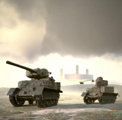 A group of tanks on a dirt road with smoke coming out of the back