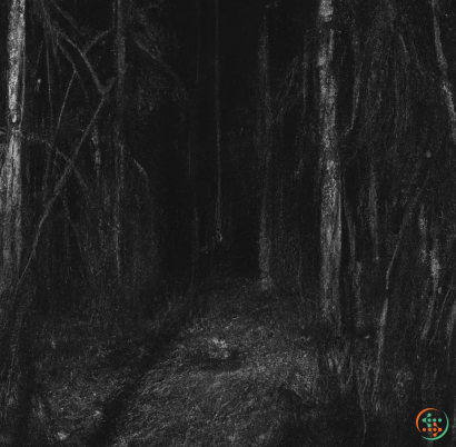 A dark forest with trees