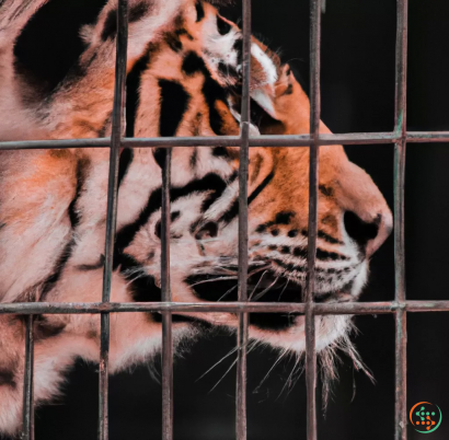 A tiger behind a fence