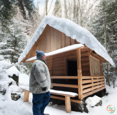 A man standing outside a cabin