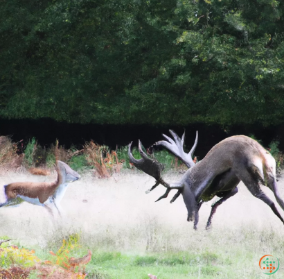 A group of deer running in a field