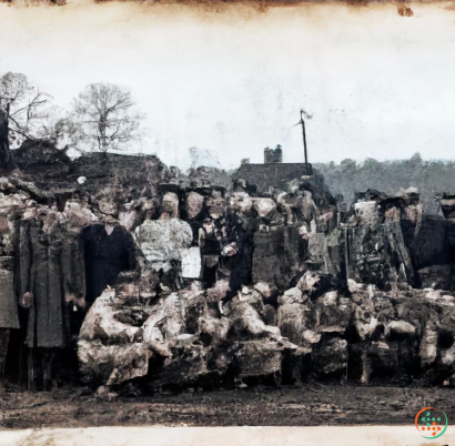 A group of people standing in a pile of rubble