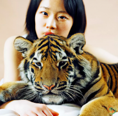 A person with a tiger